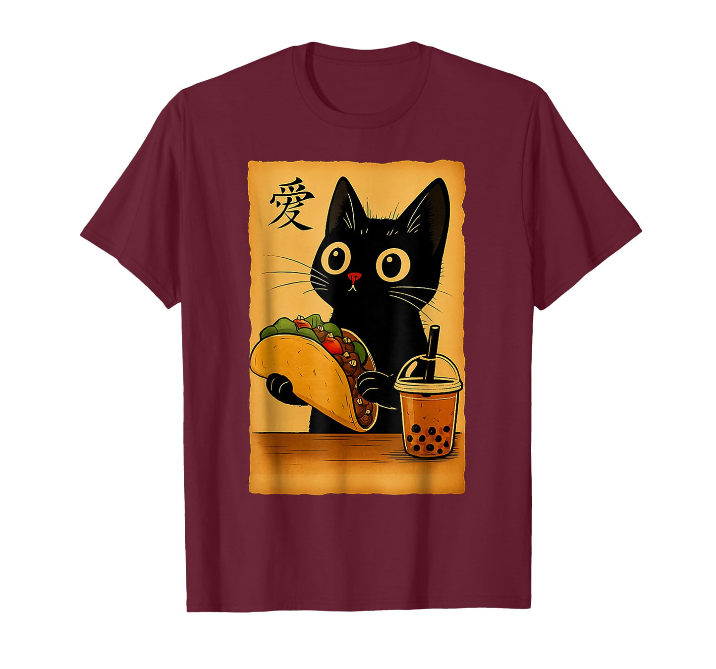 Japanese Kawaii Anime Cat Tacos Booba Tea Cat Eating Tacos T-Shirt