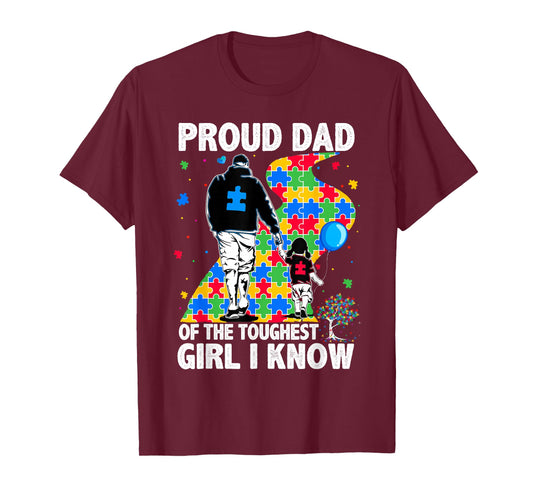 Proud Dad of The Toughest Girl Dad Men Kids Autism Awareness T-Shirt
