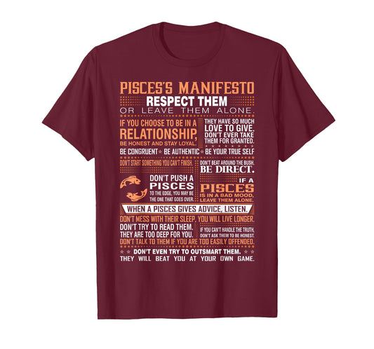 Pisces Manifesto Respect Or Leave Them Alone Zodiac Tshirt T-Shirt