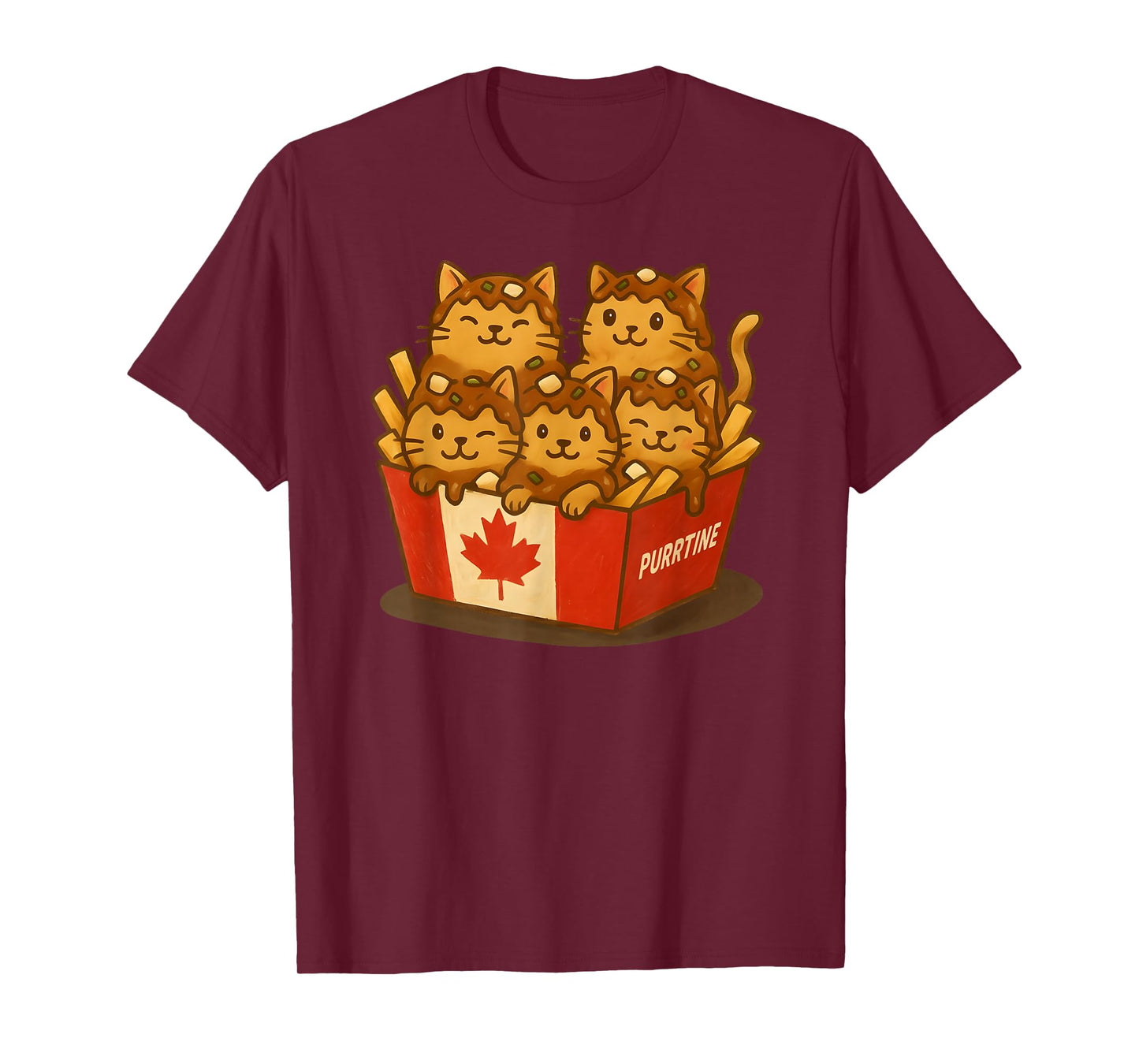 Canadian Poutine Funny Canada Cute Kawaii Cat Canadian Flag T-Shirt