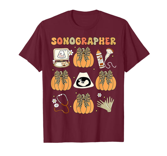 Coquette Sonographer Fall Ultrasound Tech Nurse Thanksgiving T-Shirt