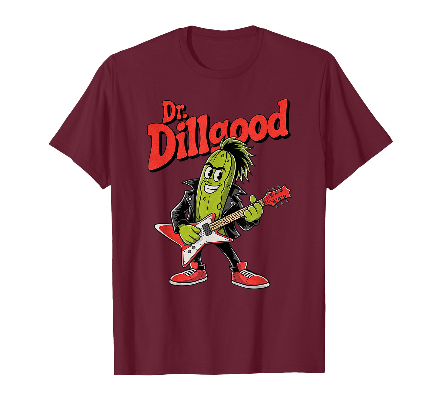 Funny Dill Pickle Rockstar Playing Electric Guitar Musician T-Shirt