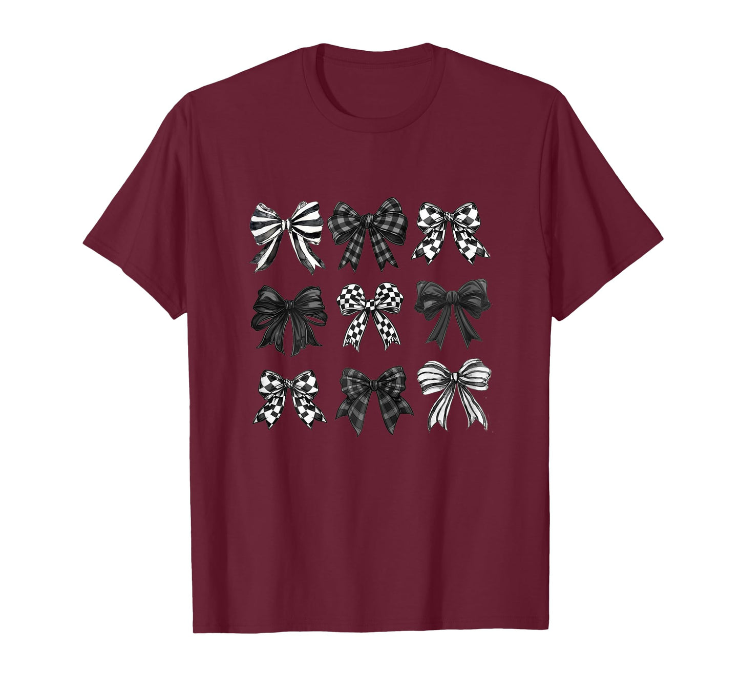Black Checkered Bow Ribbon Watercolor Bows Bowtie Preppy Bow T-Shirt