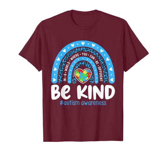 Autism Awareness Rainbow in April We Wear Blue Ribbon Autism T-Shirt Small