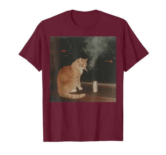 Cigarette Kitten Drinking Beer Cat Meme Gen Y2k Funny T-Shirt