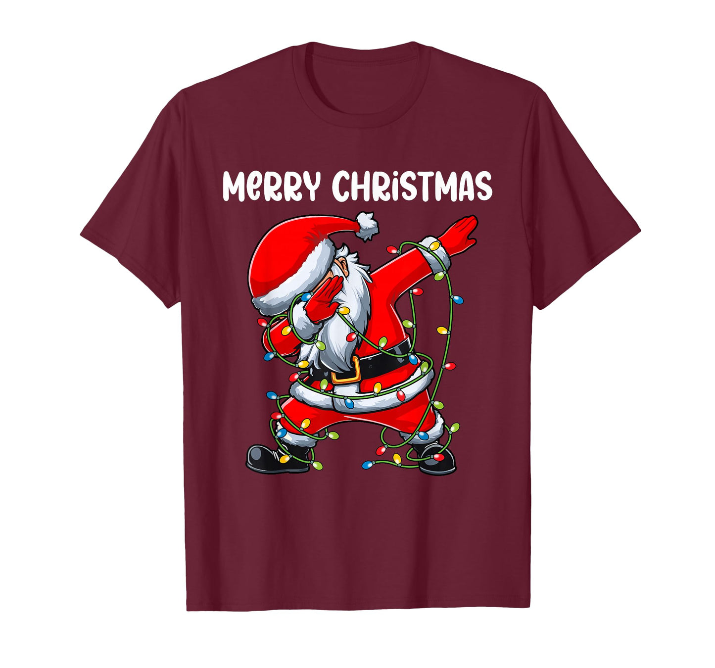 Santa Merry Christmas Lights Boys Girls Kids Dab Xmas T-Shirt