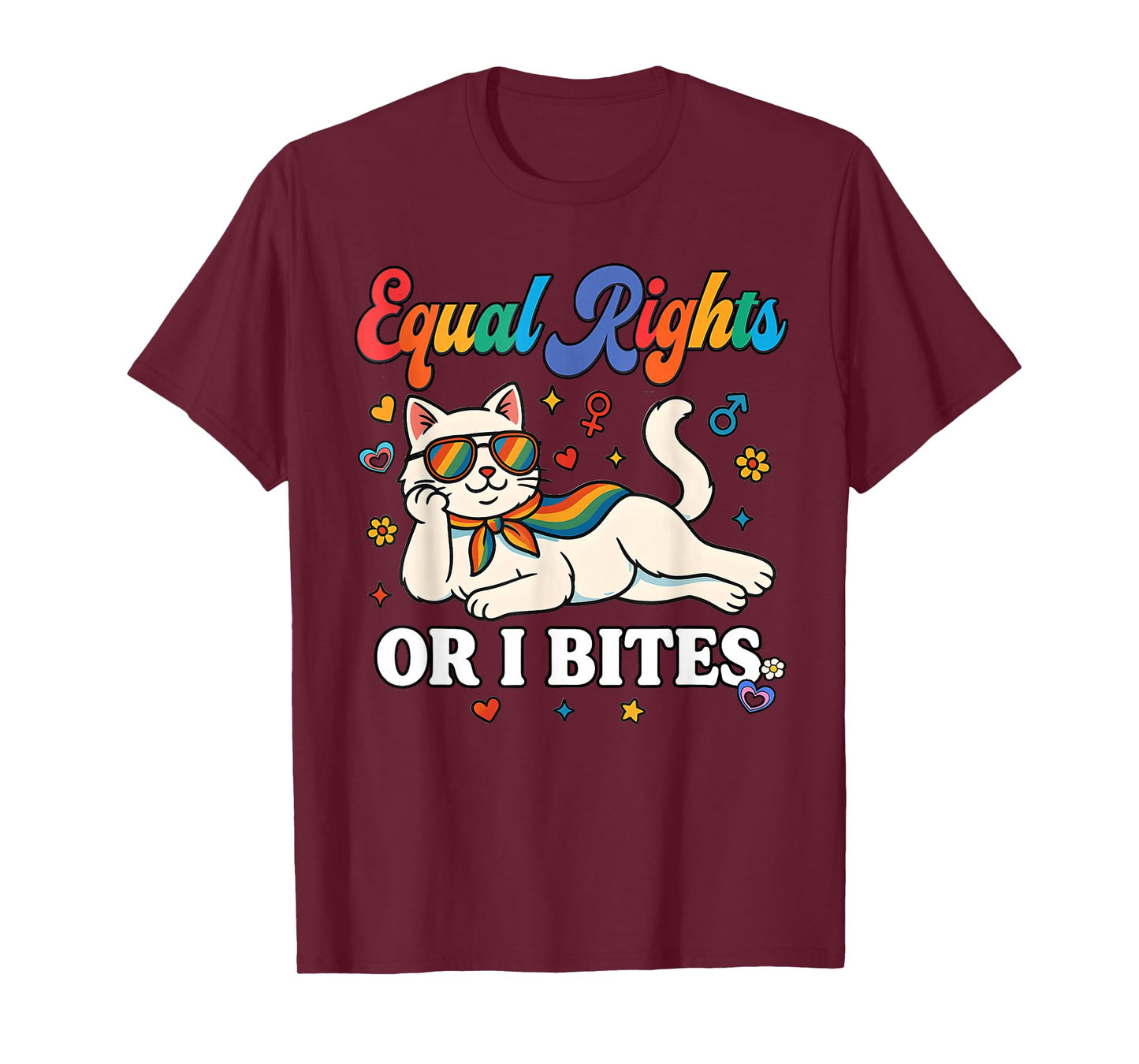 Womens Equal Rights or I Bites Pride Month Ally Cat Feminist T-Shirt