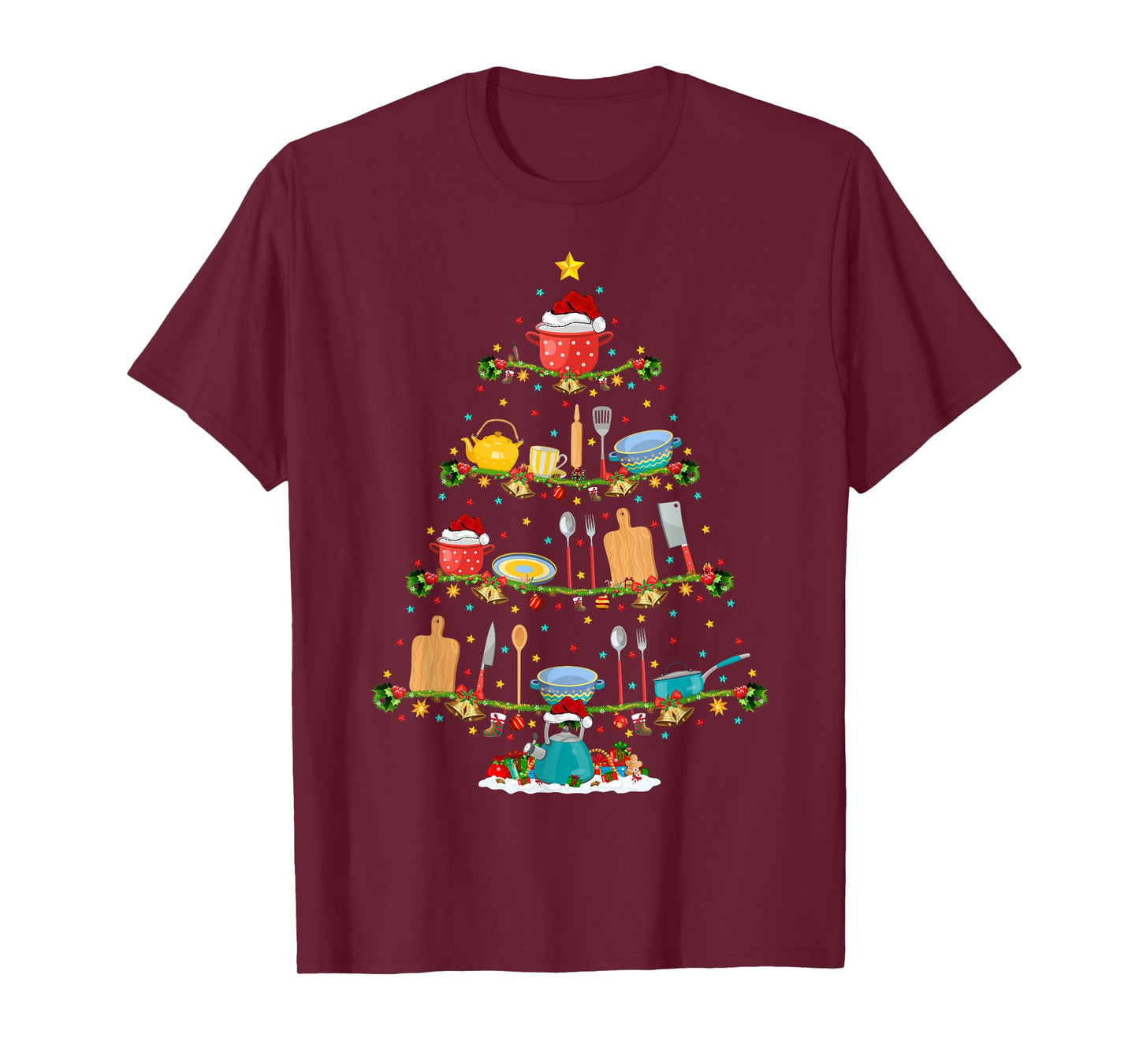 Cooking Lover Lights Xmas Santa Cooking Christmas Tree T-Shirt