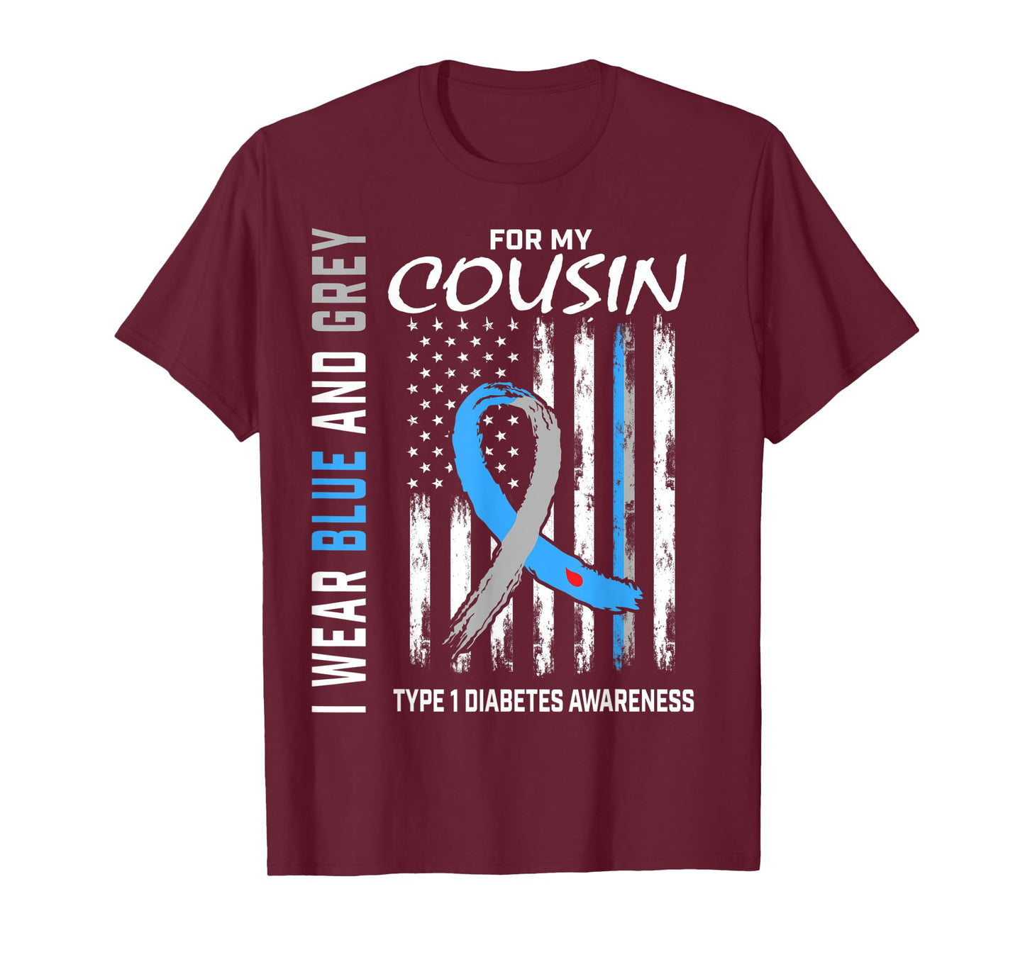 Cousin T1D Type 1 Diabetes Awareness American Flag Graphic Women Kids Men T-Shirt