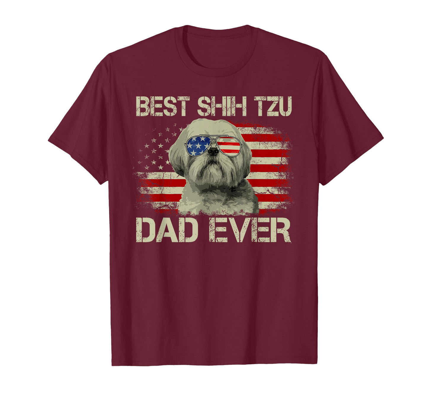 Best Shih Tzu Dad Ever Tshirt Dog Lover American Flag Gift T-Shirt