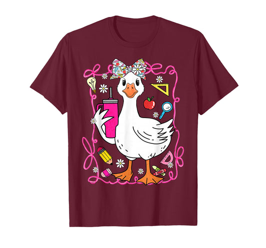Cute Teacher Goose Funny Back to School Animal Design T-Shirt