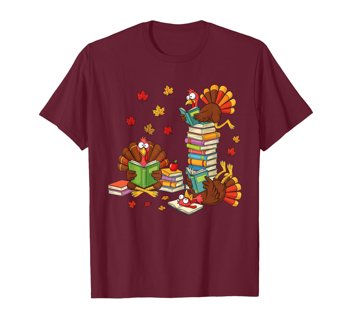 Turkey Reading Books Fall Librarian Book Lover Teacher Kids T-Shirt