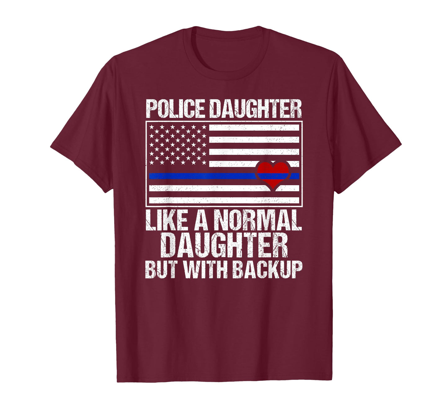 Police Daughter Shirt Blue Line Flag Heart T-Shirt