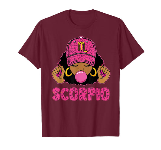 Pink Scorpio Girl Queen Birthday Afro Girls Black Women Bday T-Shirt