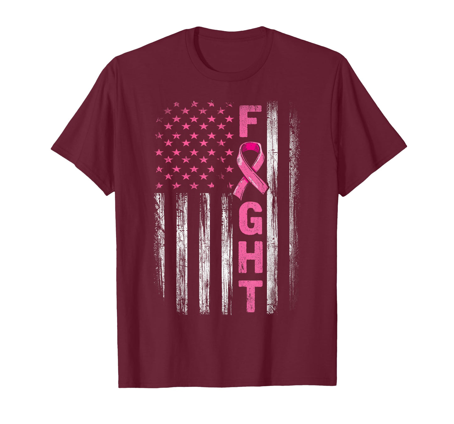 Breast Cancer Awareness American Flag Fight Pink Ribbon T-Shirt