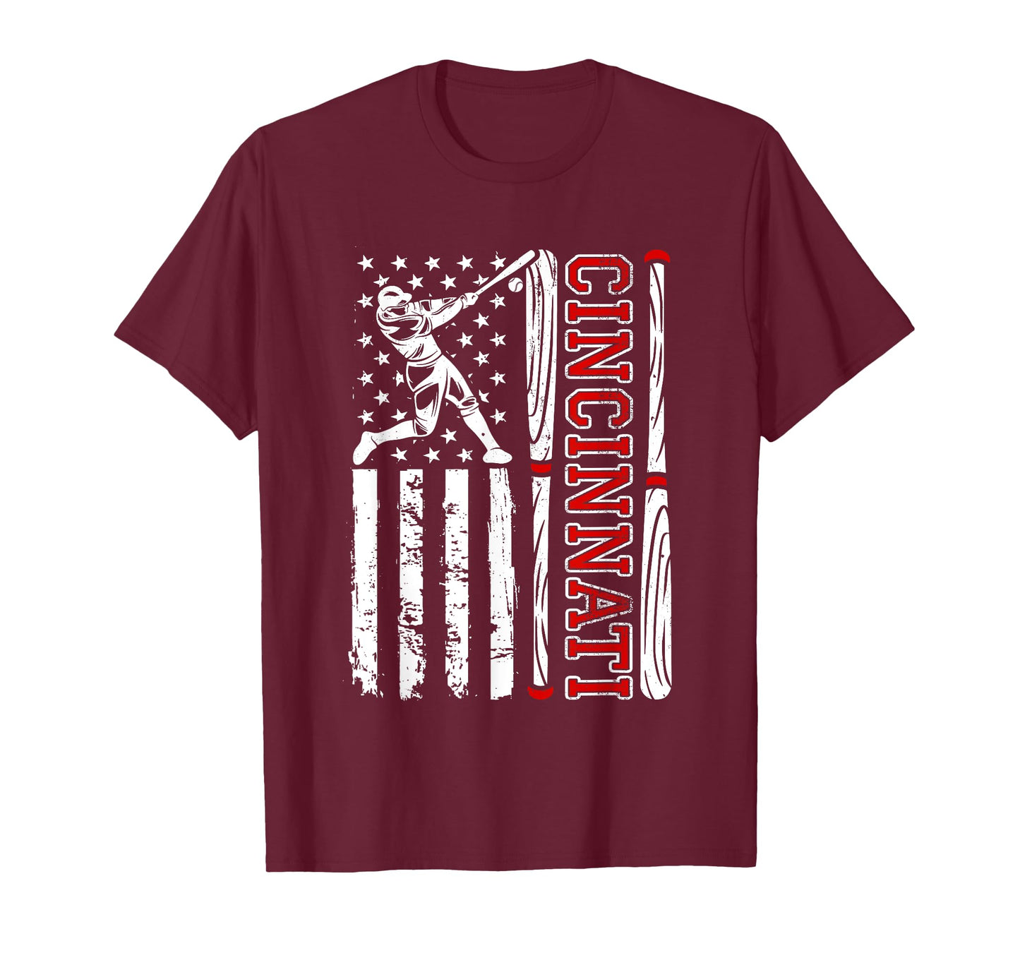 American Flag Vintage Cincinnati Baseball Lover Men Women T-Shirt