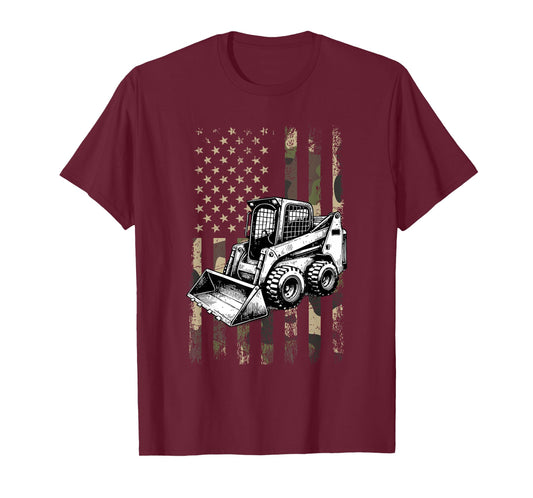 skid steer, american flag construction skid steer T-Shirt