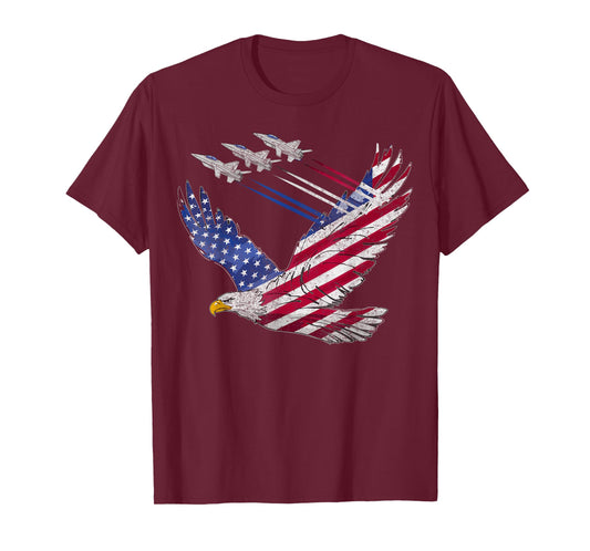 Patriotic Eagle with American Flag and Fighter Jets T-Shirt