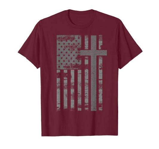 American USA Flag Christian Faith Cross Patriotic Grunge T-Shirt