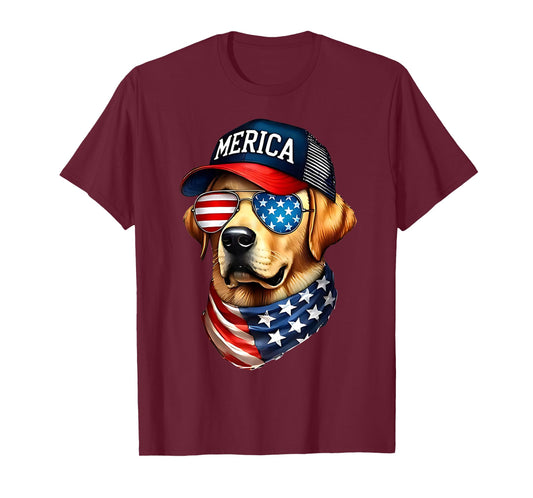 Yellow Labrador Retriever 4th of July Merica USA Flag Lab T-Shirt