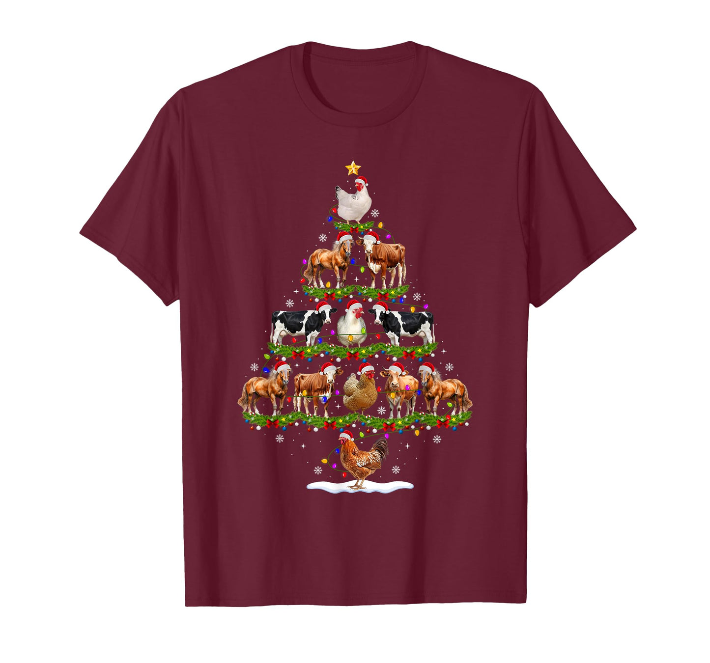 Animal Christmas Tree Lights Chicken Cow Goat Farm Farmer T-Shirt