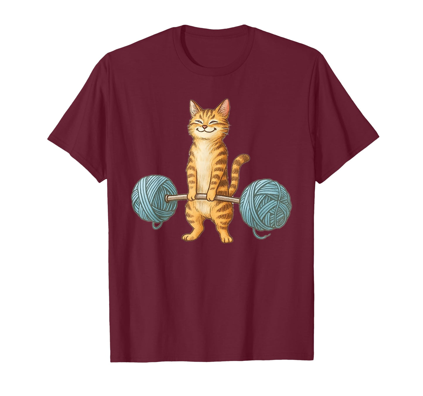 Cat Weightlifting Yarn Barbell Fitness Kitten Illustration T-Shirt