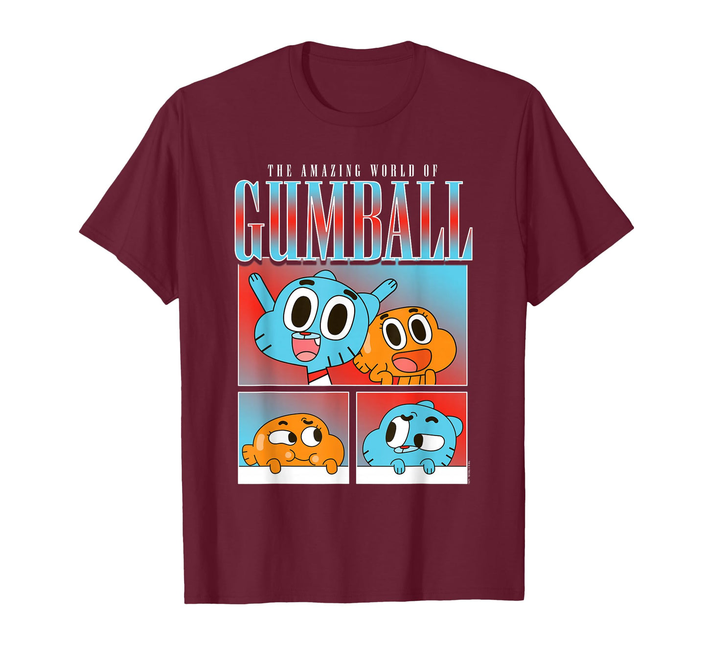 Gumball and Darwin Panels Colorful Cat and Fish Cartoon T-Shirt