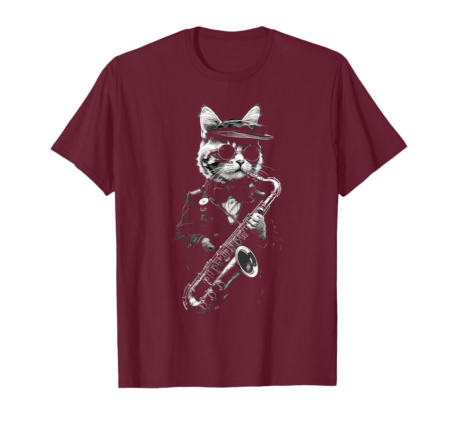 Funny Cat Wearing Sunglasses Playing Clarinet Musician Men Women Kids T-Shirt