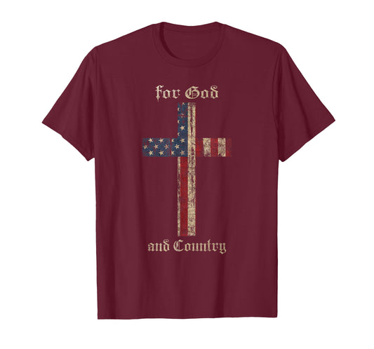for God and Country Cross American Flag Faith US Patriotic T-Shirt