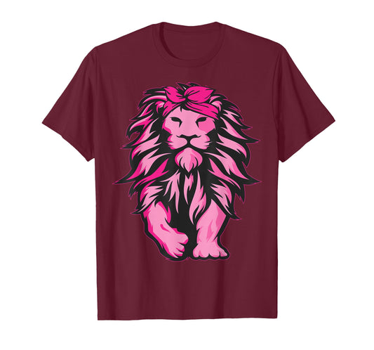 Lion Pink Bandana Breast Cancer Awareness Survivor Warrior T-Shirt