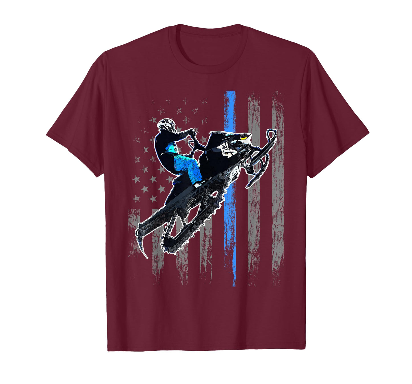 American Flag Snowmobile Men Snowmobile Riding Gift T-Shirt