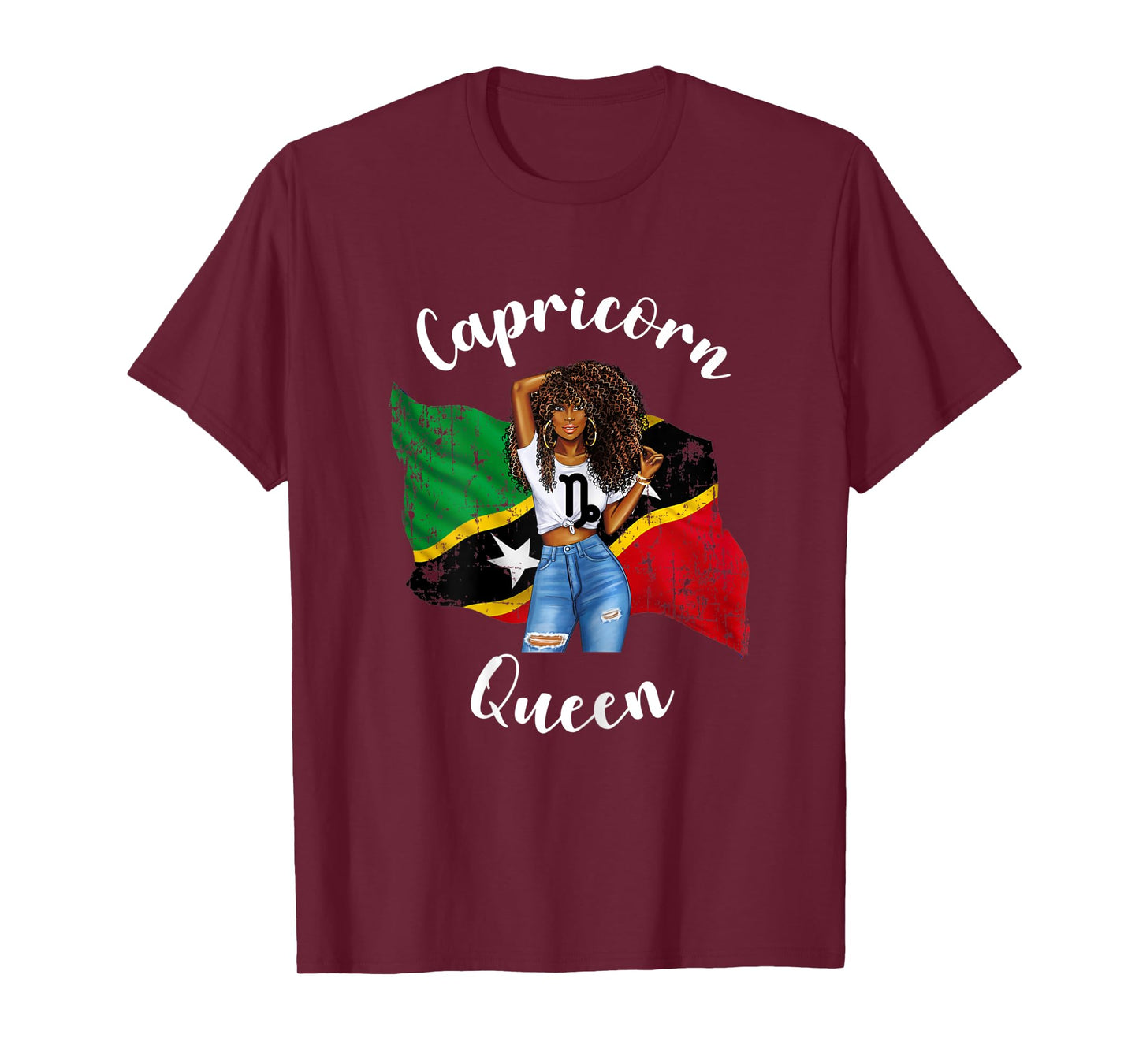 Womens St Kitts Queen Capricorn Birthday Zodiac Astrology January T-Shirt