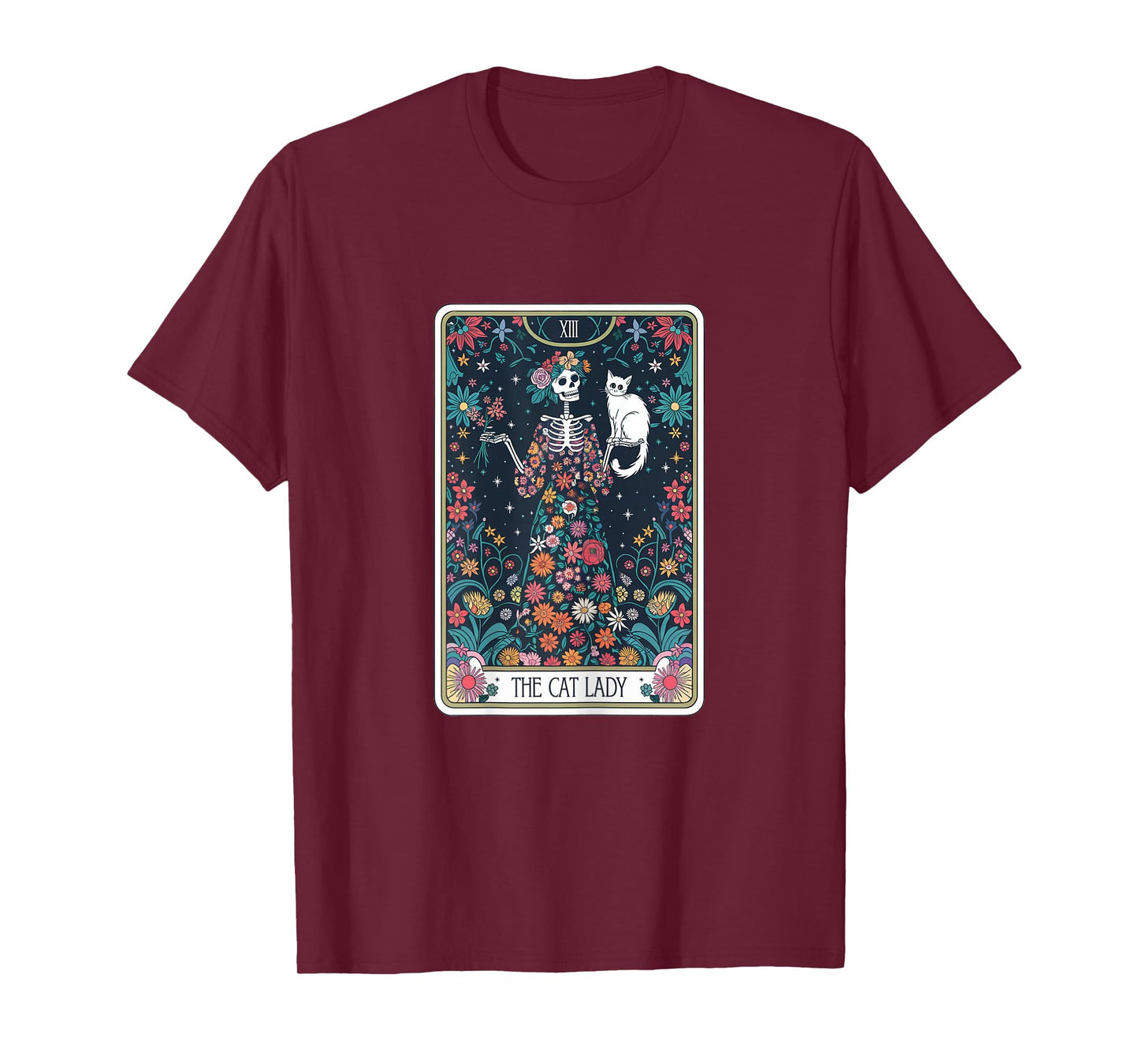 Tarot Card The Cat Lady Cats Lover Vintage Goth Art Skeleton T-Shirt