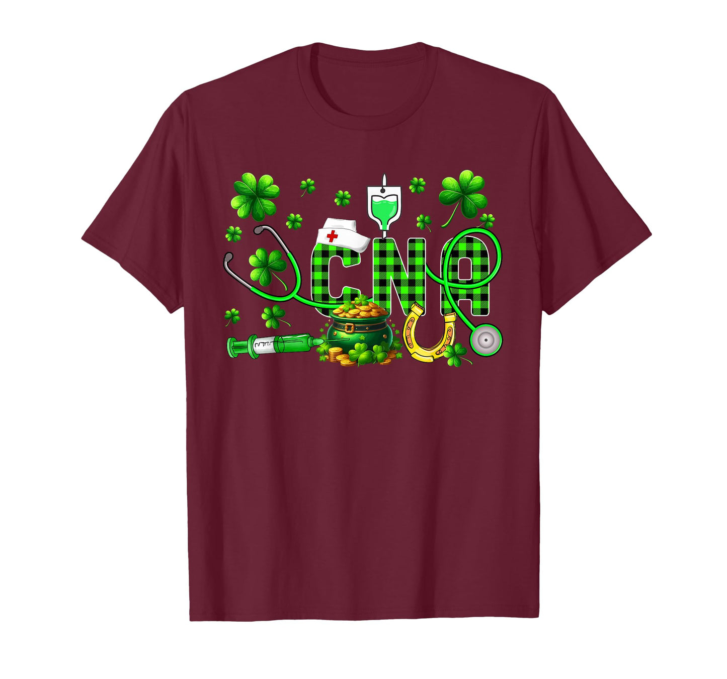 CNA Nurse Stethoscope Shamrocks Lucky Patrick's Day Coin T-Shirt
