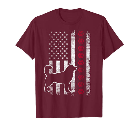 Vintage Retro USA Patriotic American Flag Alaskan Malamute Women Girls Kids Men T-Shirt