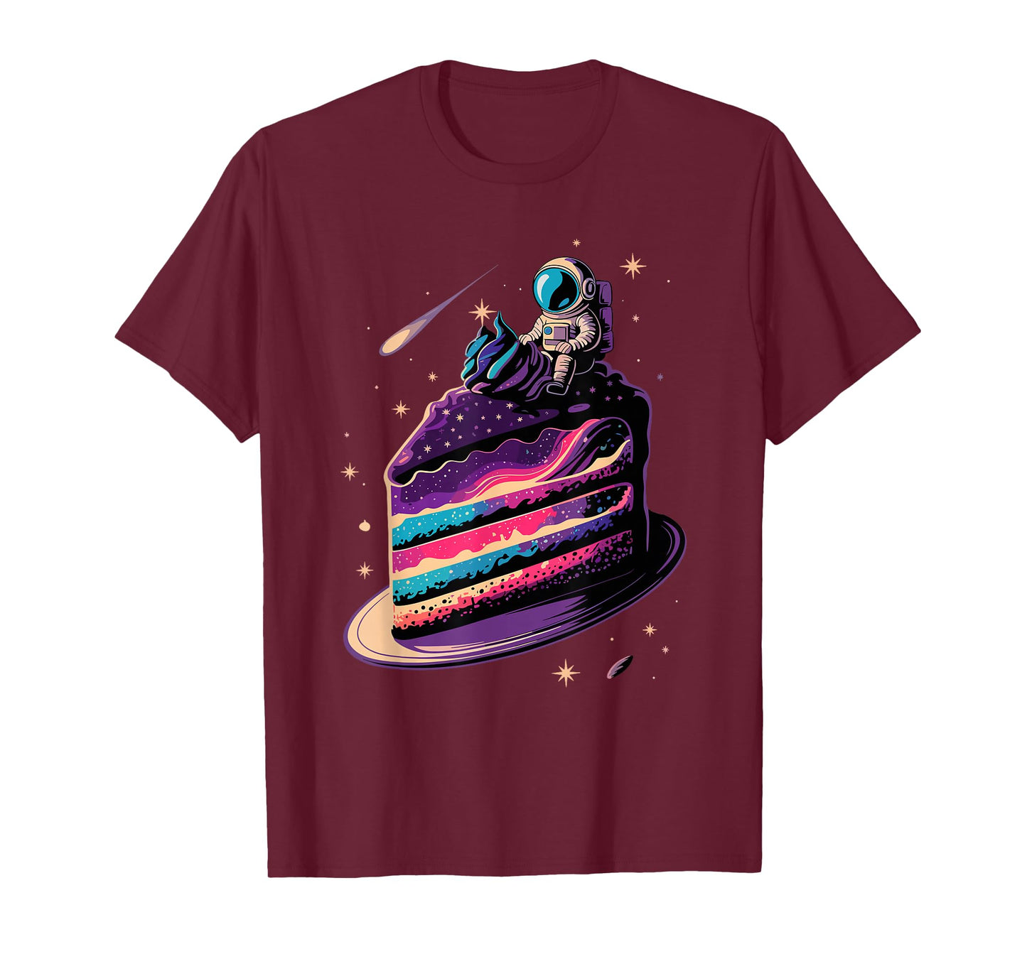 Astronaut Sitting Cake Space Stars Galaxy Planets T-Shirt