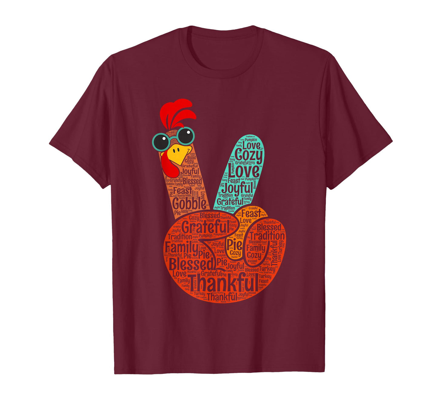 Peace Sign Love Turkey Hand Sign Funny Thanksgiving T-Shirt