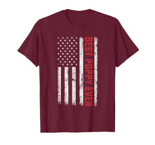 USA American Flag Best Poppy Ever Retro Fathers Day T-Shirt