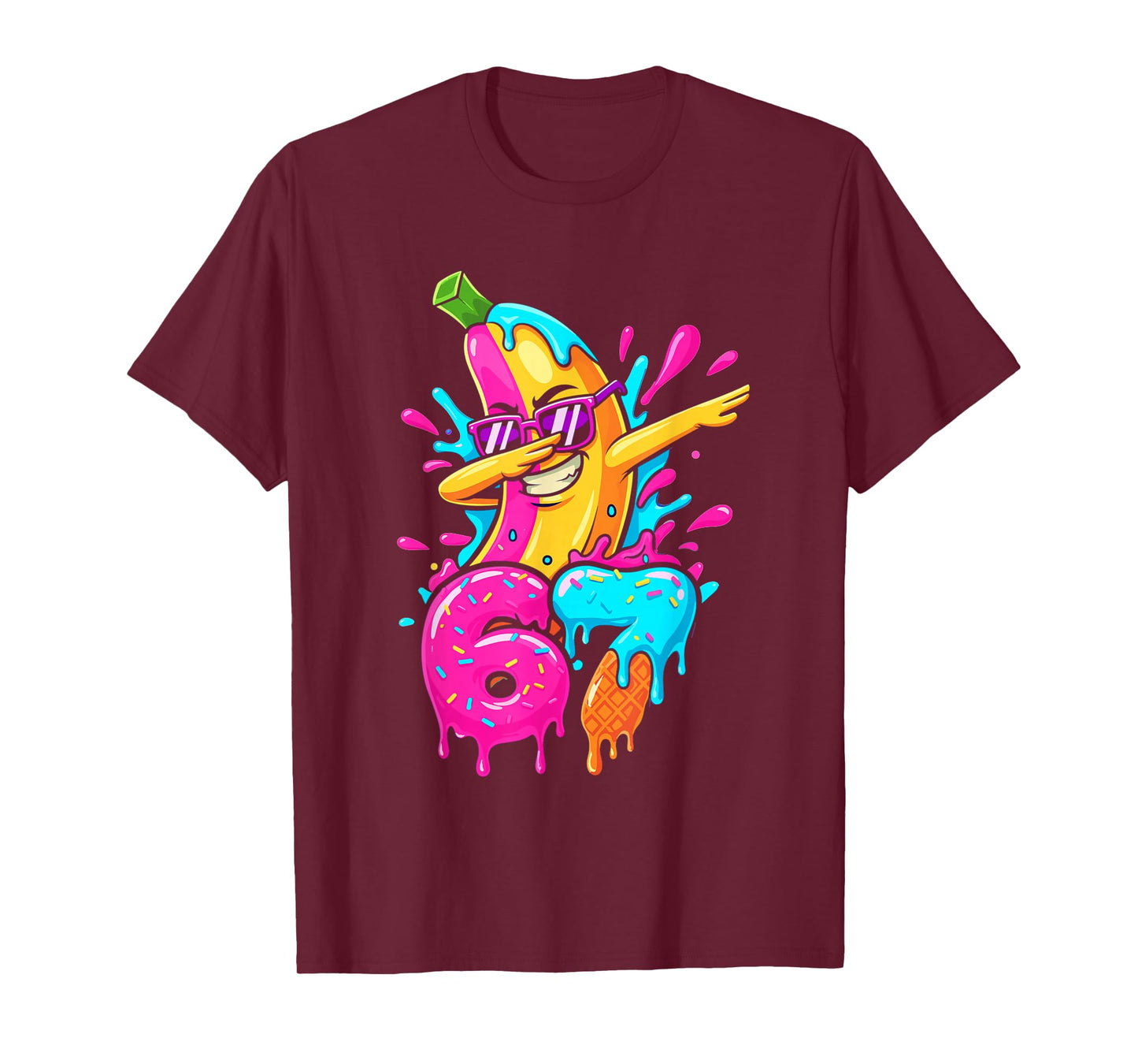 67 Funny Baseball Dabbing Banana 6 7 Dripping Ice Cream Meme T-Shirt