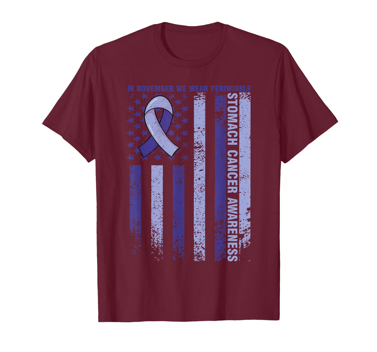 in November We Wear Periwinkle Stomach Cancer Awareness Flag T-Shirt