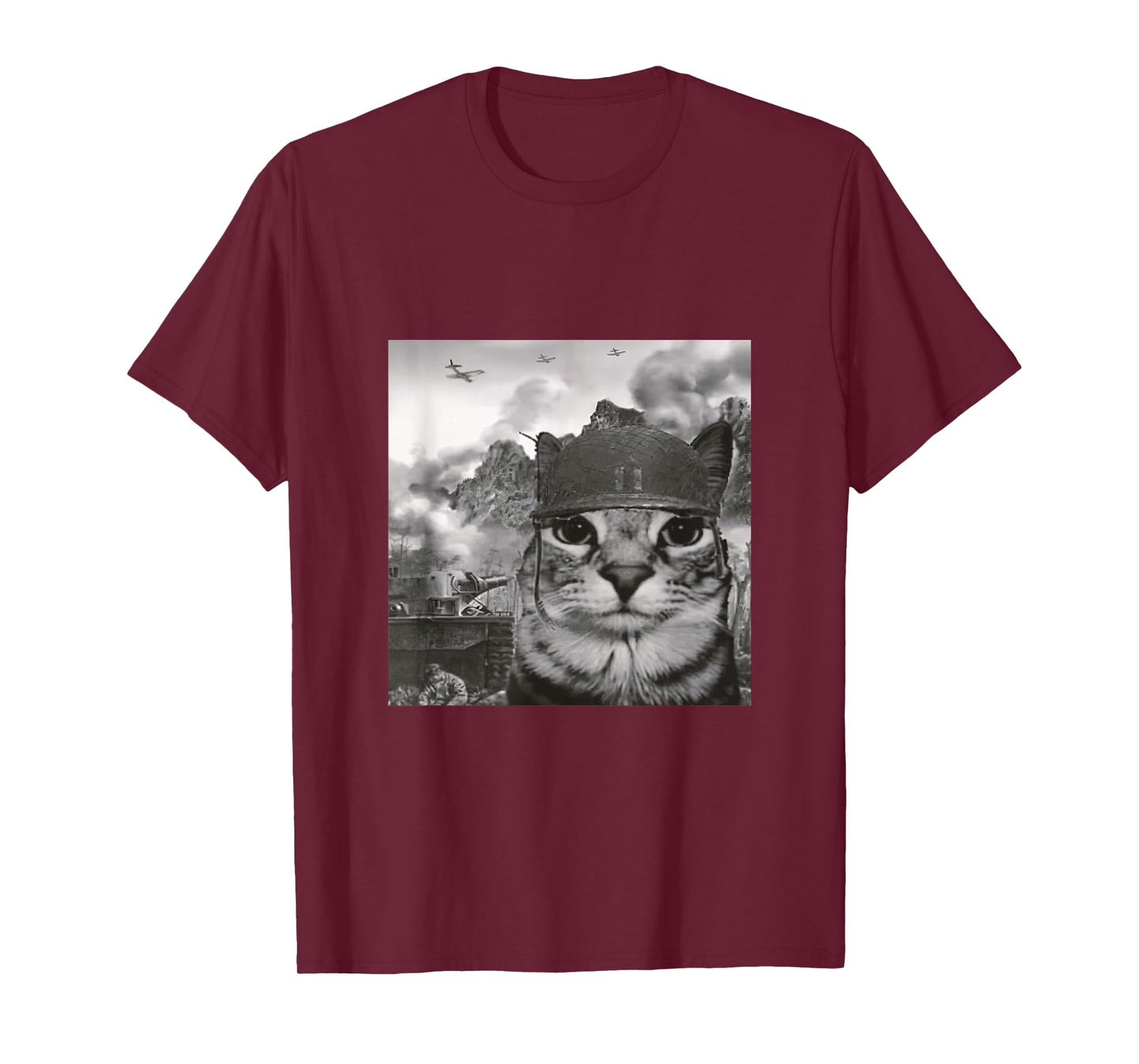 War Cat in The Battlefield, Kitten Soldier Selfie in Battle T-Shirt
