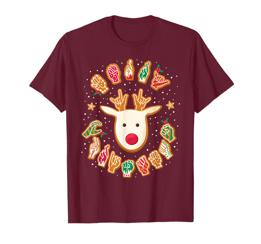 ASL Christmas Reindeer American Sign Language Gingerbread T-Shirt