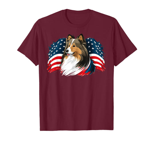 USA 4th Of July Sheltie Patriotic American Shetland Sheepdog Women Kids Men T-Shirt