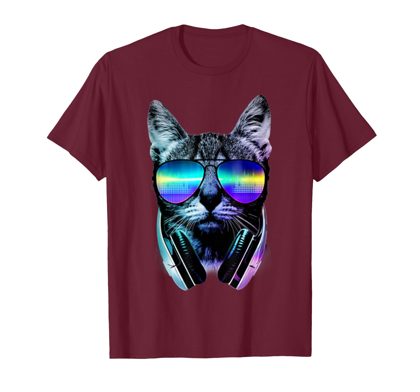 Dj Cat Headphones T-Shirt - Black, Small, Unisex, Cotton 100%, Short Sleeve, Crew Neck, Graphic, Modern, Casual, All Seasons, 1 Count