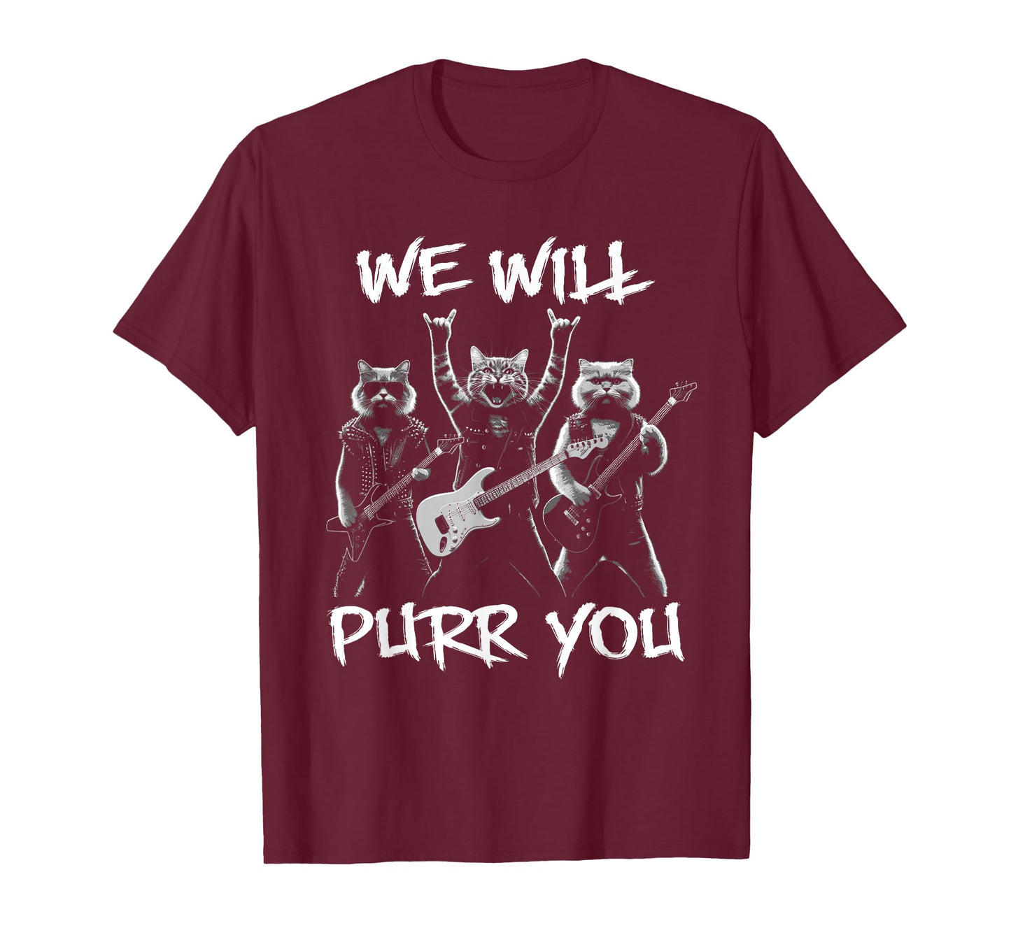 Cat Rock Band with Electric Guitars Funny Vintage T-Shirt