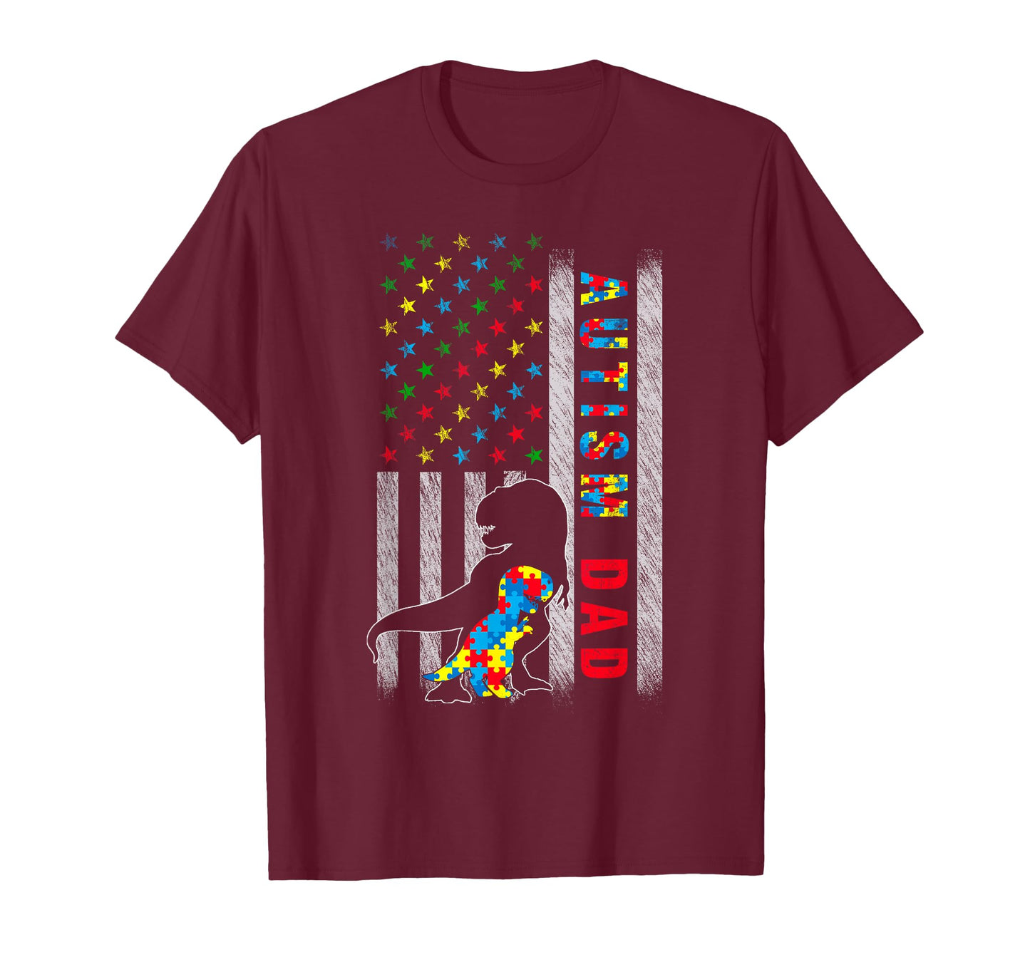 Autism Dad US Flag Dinosaur Autism Awareness T-Shirt