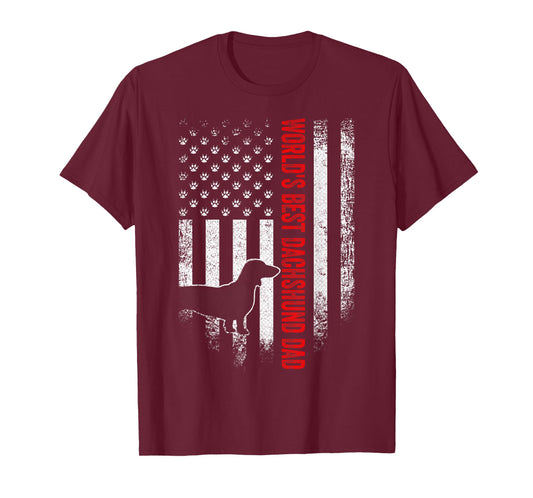 Vintage American Flag World's Best Dachshund Dad Silhouette T-Shirt for Women Men