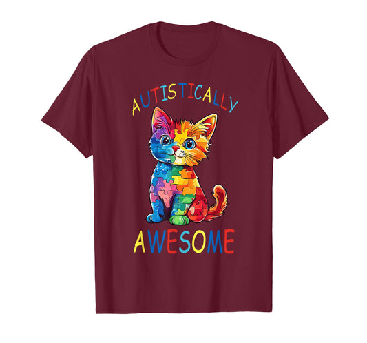 Autistically Awesome Autism Cat Awareness T-Shirt