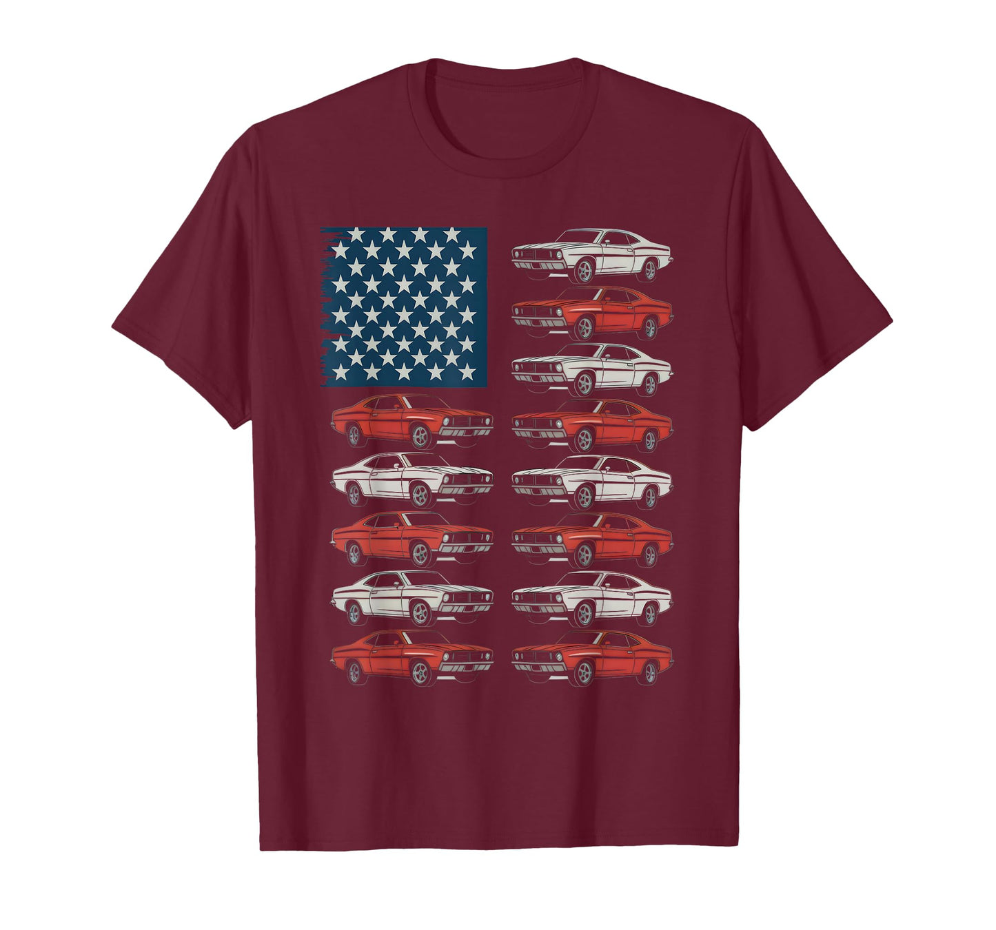 American Flag Classic Muscle Cars Retro Patriotic T-Shirt