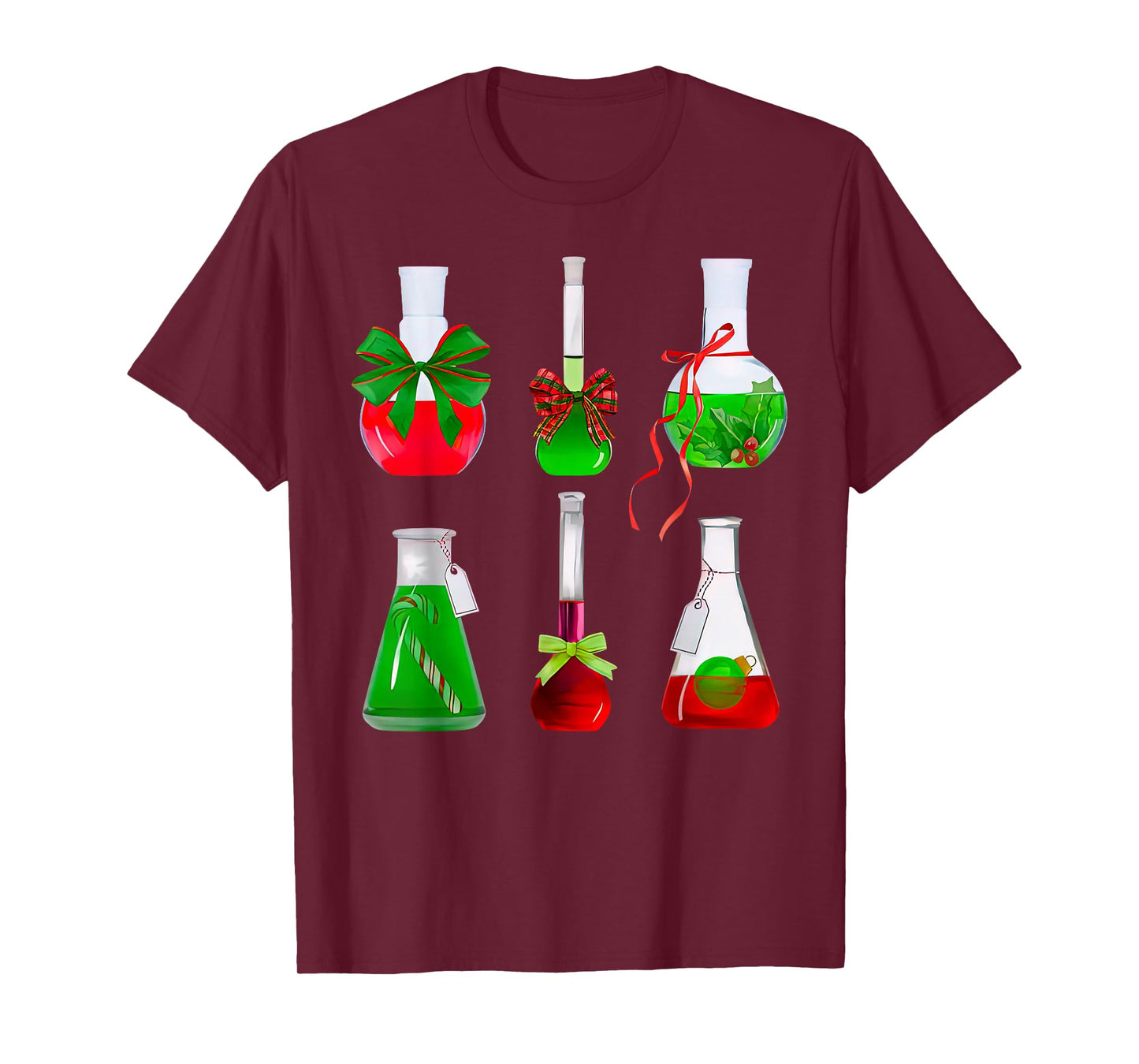 Coquette Bow Beakers Chemistry Lab Tech Scientist Christmas T-Shirt